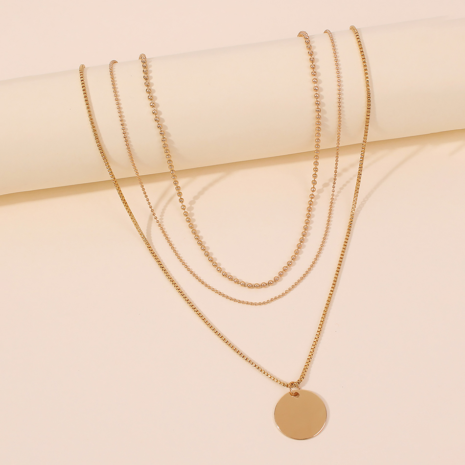 Fashion Gold Color Multilayer Necklace With Alloy Disc Pendant,Chains