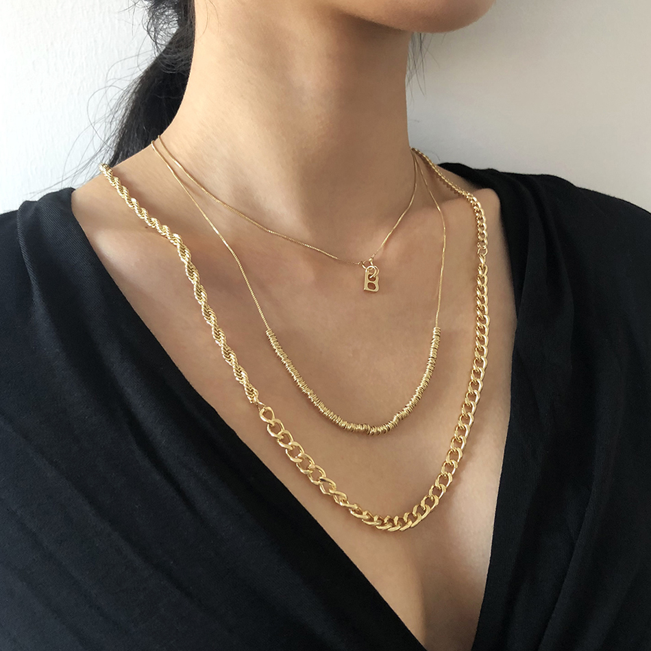Fashion Gold Color Alloy Letter Pendant Multilayer Necklace,Chains