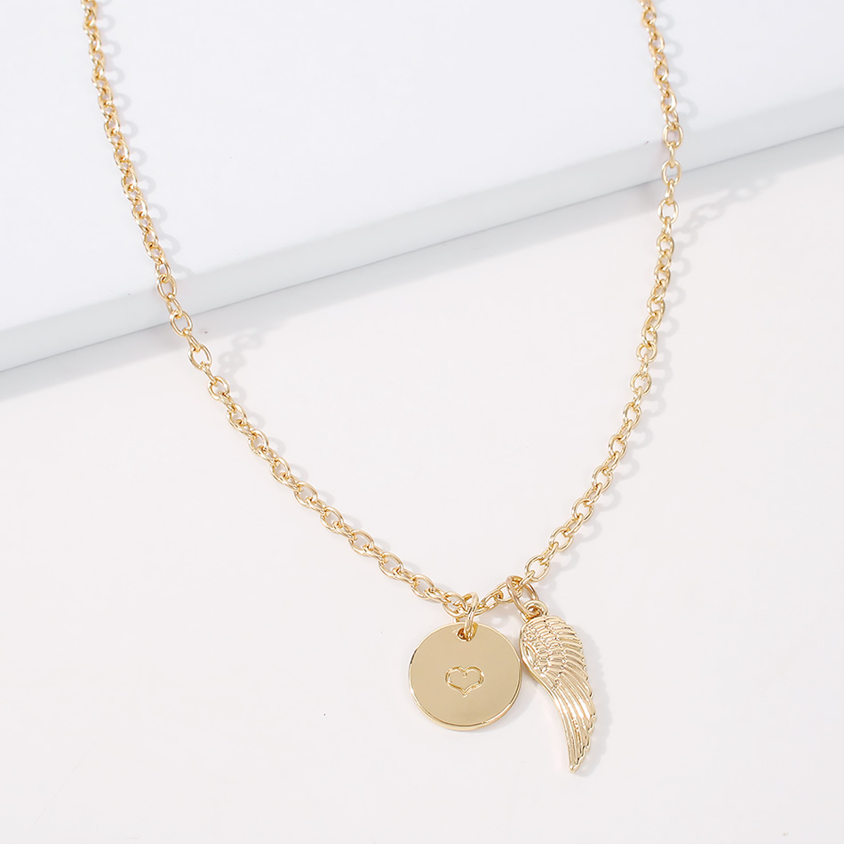 Fashion Gold Color Alloy Disc Love Feather Necklace,Chains