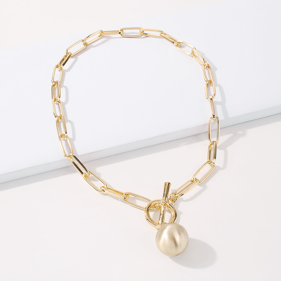 Fashion Gold Color Alloy Thick Chain Round Bead Necklace,Chains