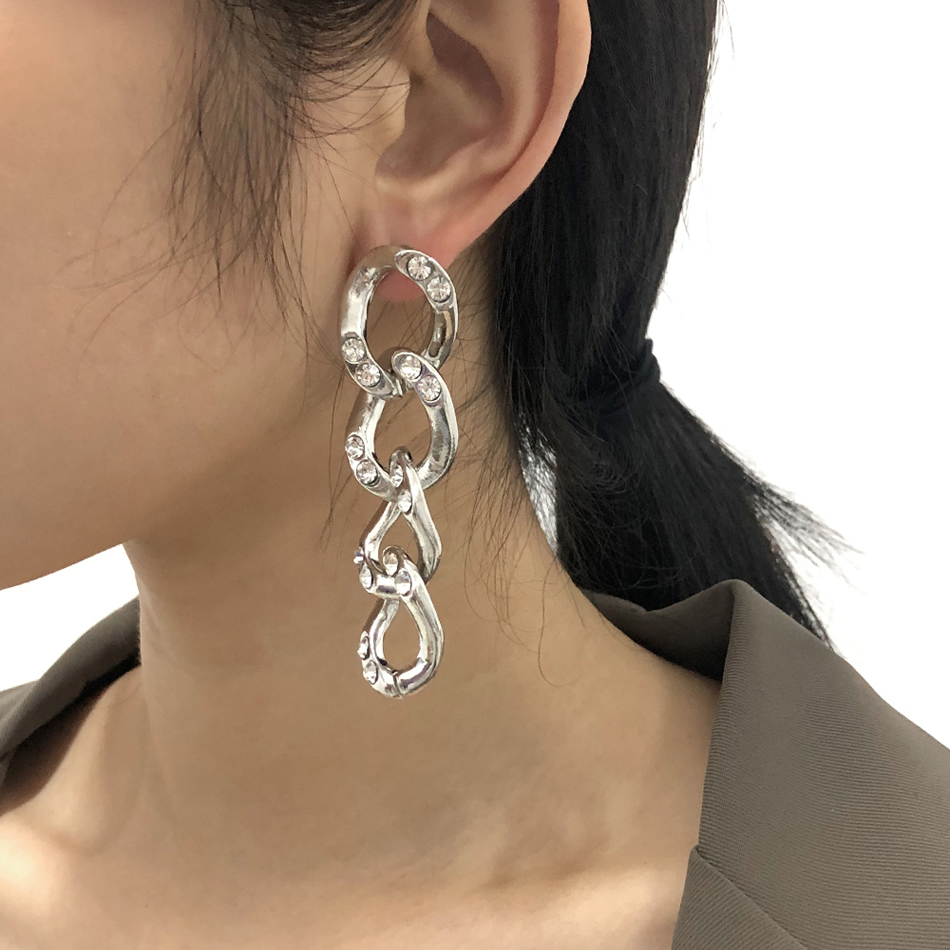 Fashion White K Alloy Diamond Geometric Thick Chain Earrings,Drop Earrings