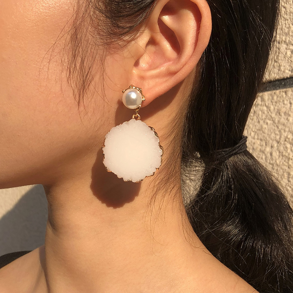 Fashion White Alloy Resin Pearl Geometric Stud Earrings,Drop Earrings