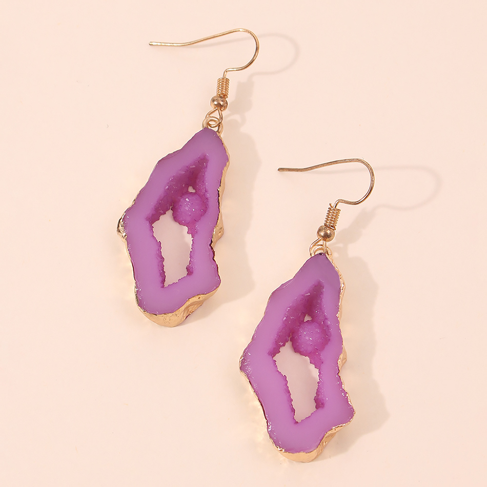 Fashion Purple Alloy Resin Geometric Hollow Earrings,Drop Earrings