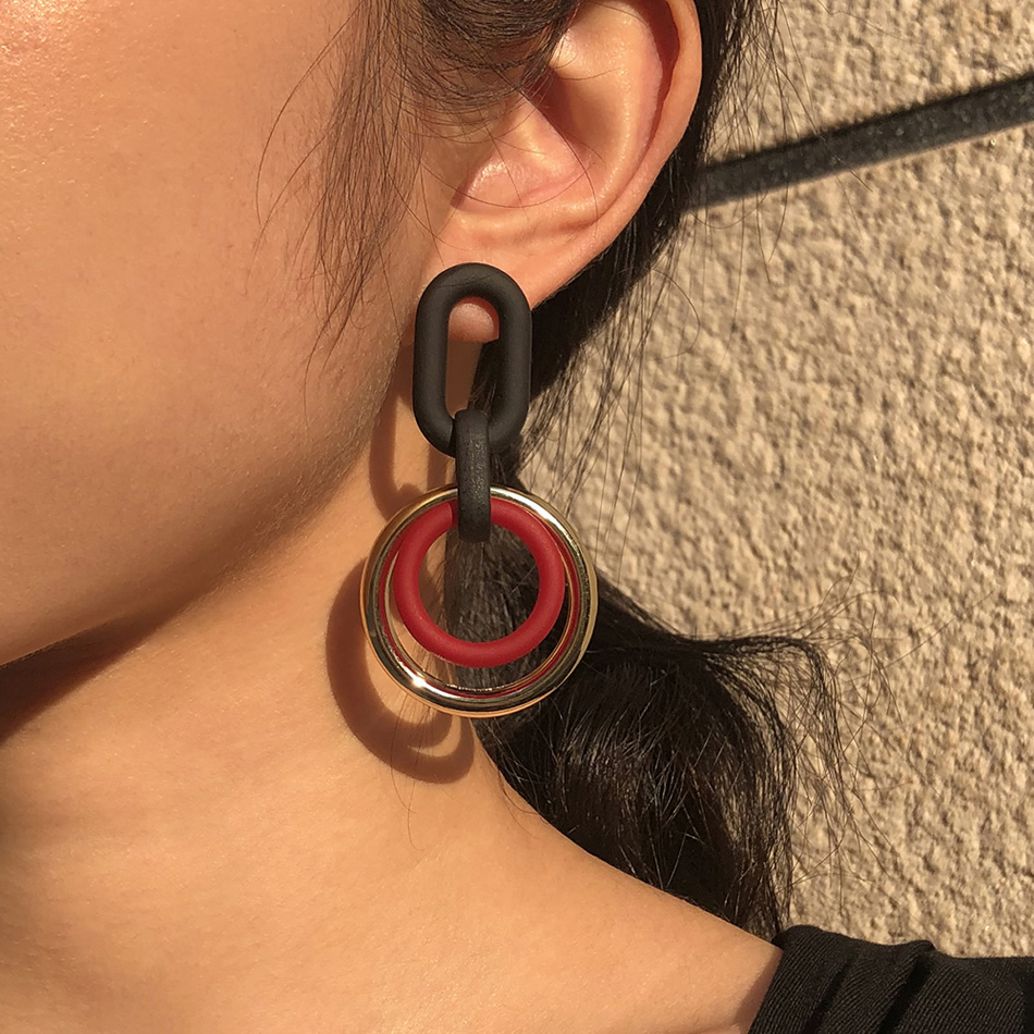 Fashion Black Geometric Round Alloy Multilayer Earrings,Drop Earrings