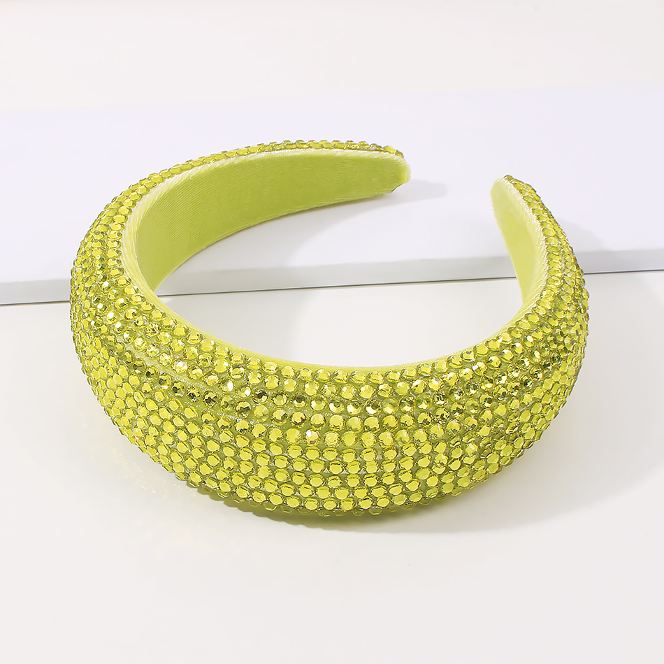 Fashion Green Sponge Diamond Broad-brimmed Solid Color Hair Band,Head Band