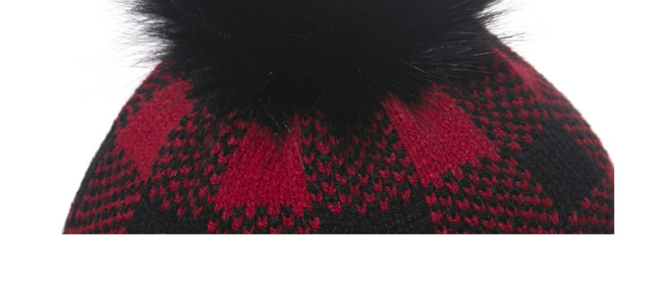 Fashion Black Children S Knitted Hat With Square Lattice Curled Edge And Color Matching Wool Ball,Children