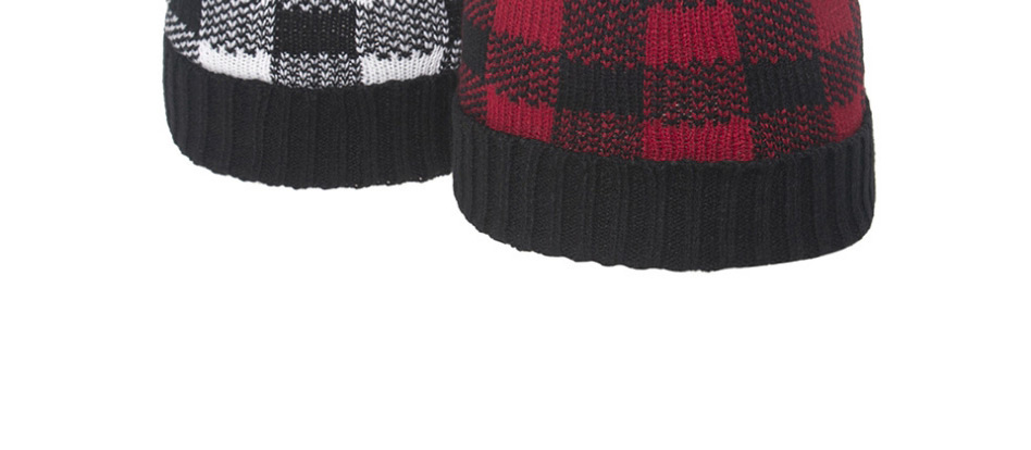 Fashion Red Children S Knitted Hat With Square Lattice Curled Edge And Color Matching Wool Ball,Children