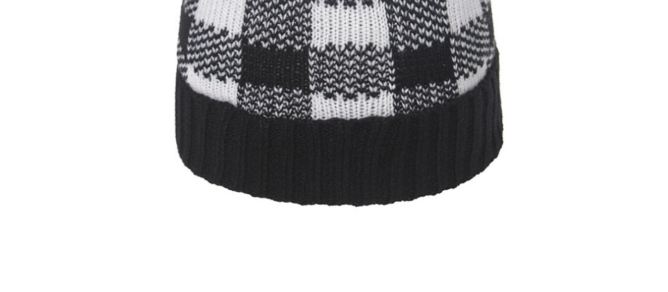 Fashion Black Children S Knitted Hat With Square Lattice Curled Edge And Color Matching Wool Ball,Children
