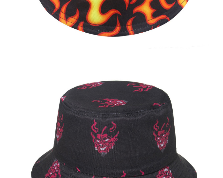 Fashion Ghost Head Flame Print Fisherman Hat,Sun Hats