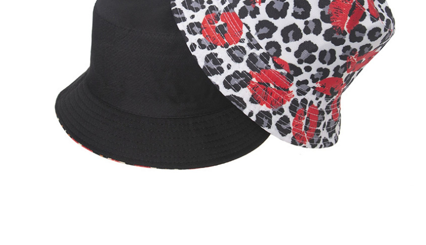 Fashion White Leopard Print Lip Print Double-sided Fisherman Hat,Sun Hats