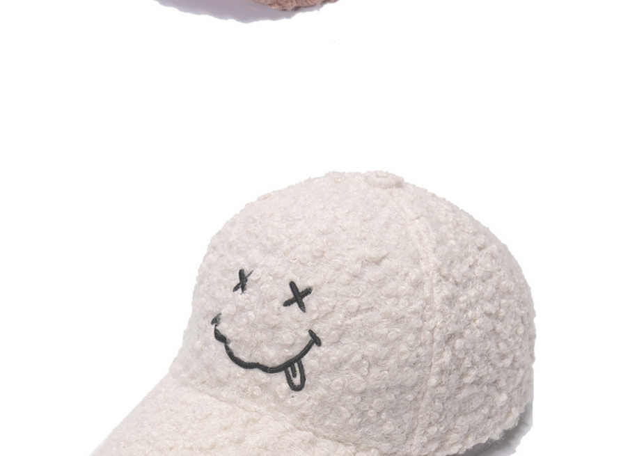 Fashion Beige Lamb Velvet Smiley Face Letter Embroidery Cap,Baseball Caps