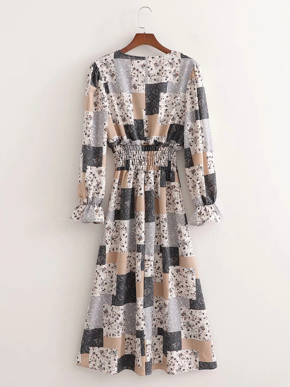 Fashion Printing Geometric Print Waist Dress,Long Dress