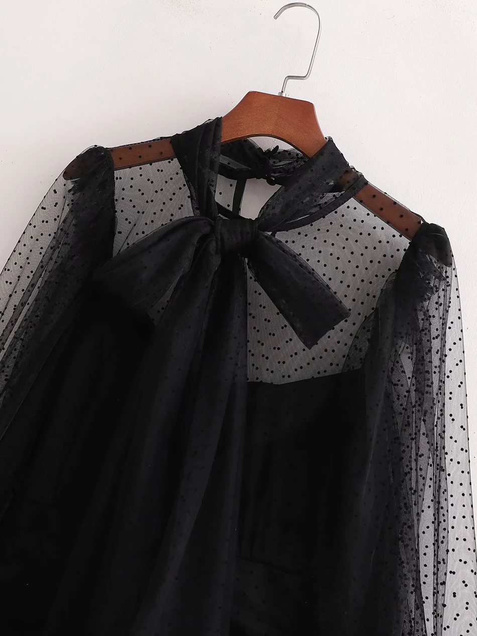Fashion Black Tulle Bow Sleeve Ruched Dress,Long Dress