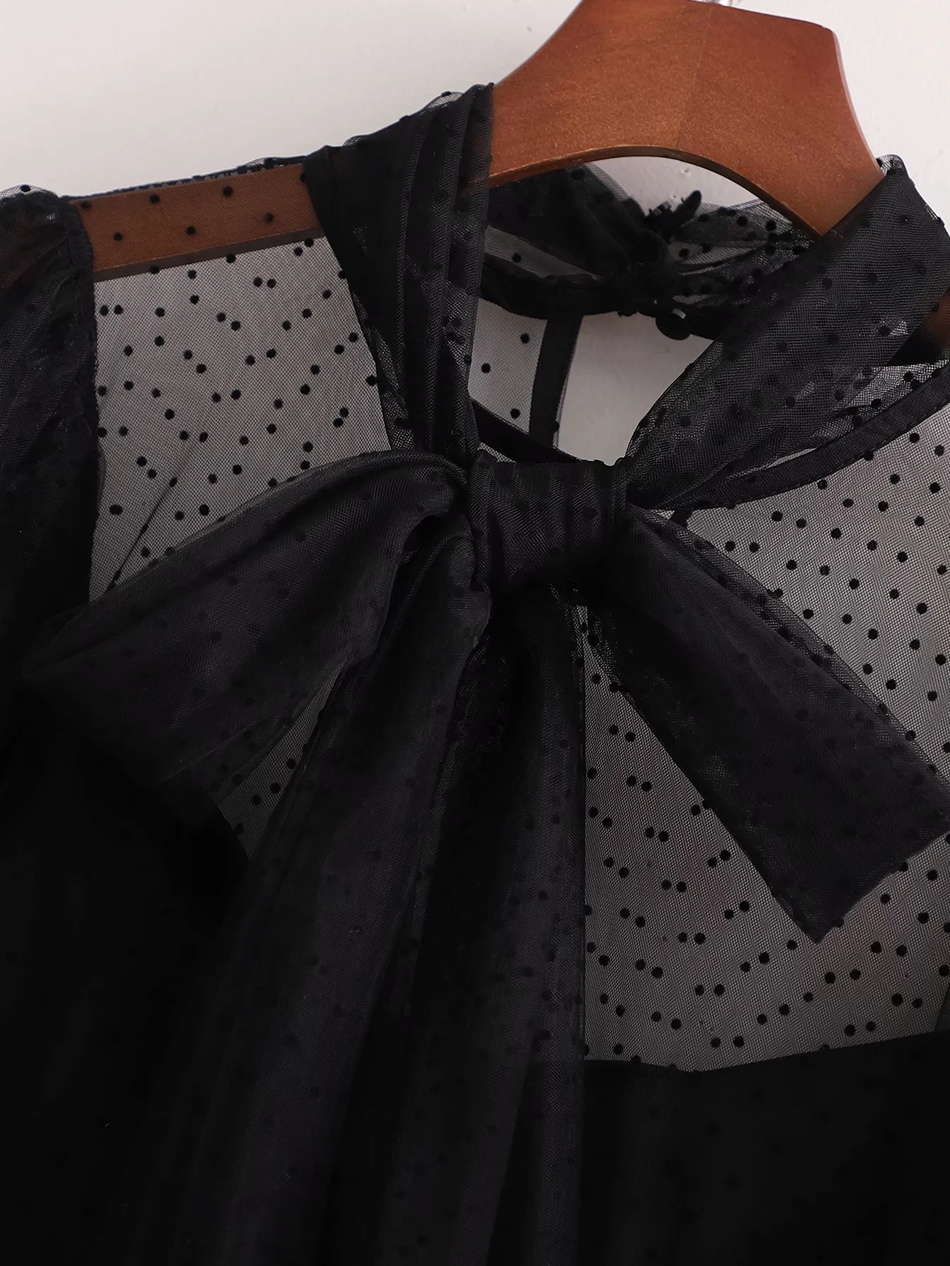 Fashion Black Tulle Bow Sleeve Ruched Dress,Long Dress