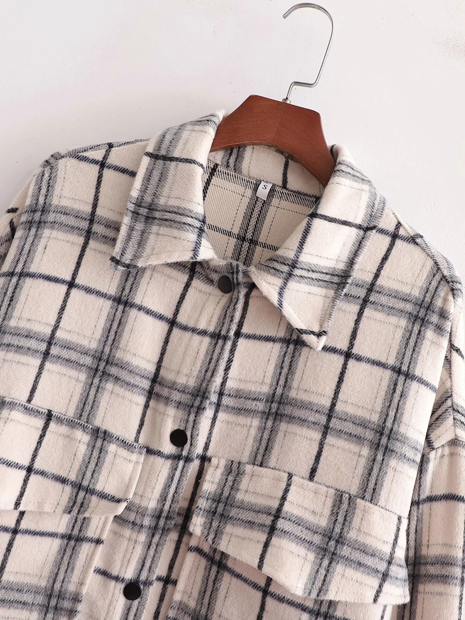 Fashion Lattice Woolen Shirt Plaid Jacket,Tank Tops & Camis