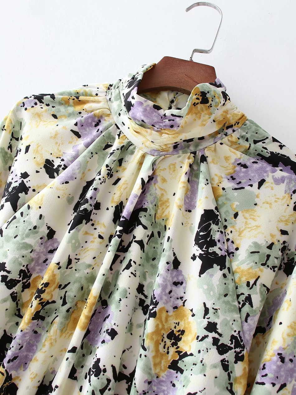 Fashion Printing Ink Tie-dye Print Waist Elastic Dress,Long Dress