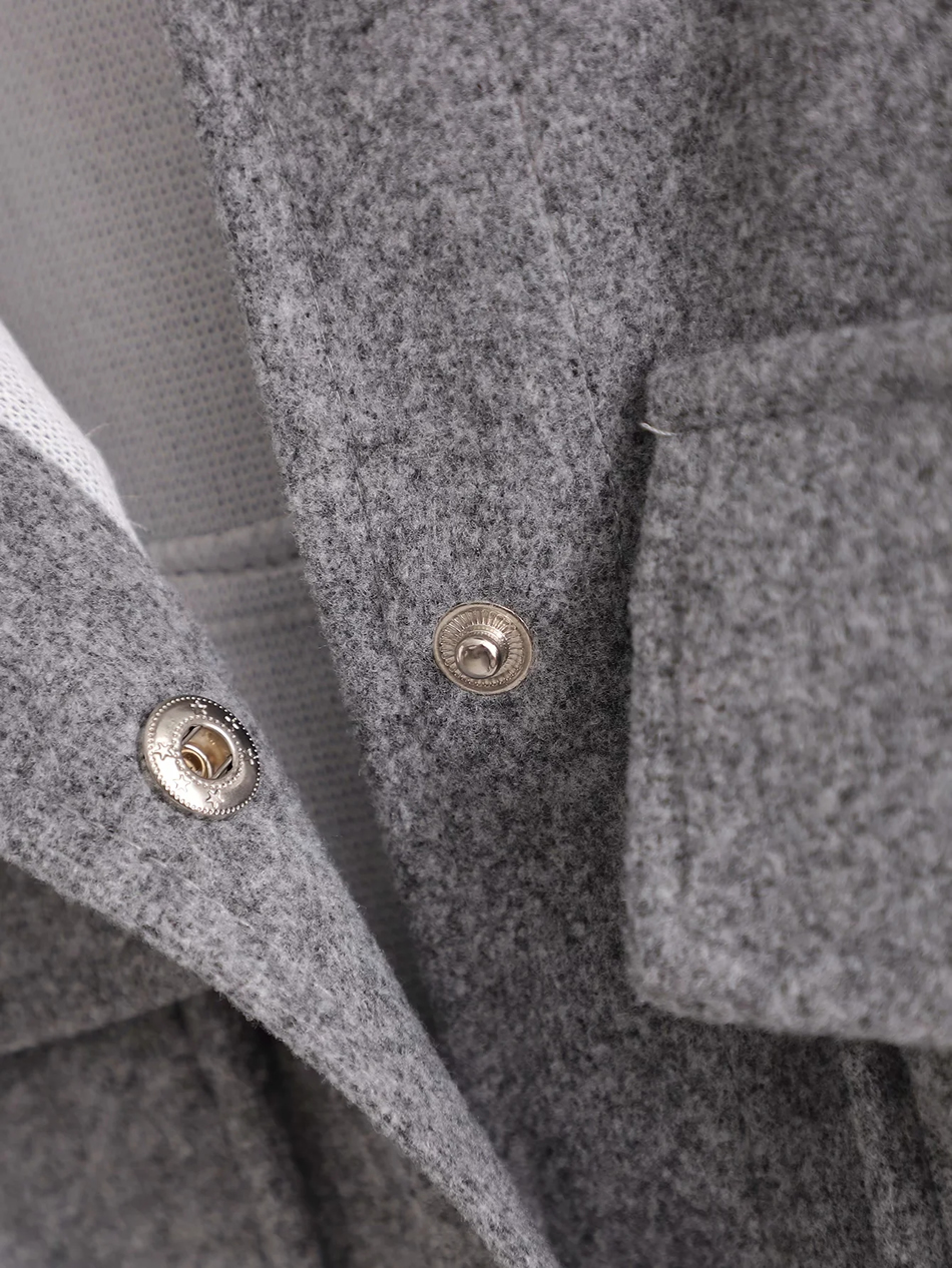 Fashion Gray Long Woolen Stitching Contrast Shirt Jacket,Tank Tops & Camis