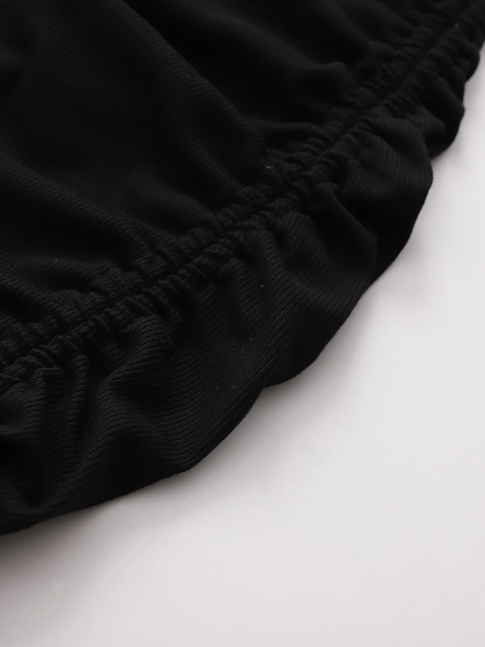 Fashion Black Threaded Drawstring Slit Dress,Long Dress