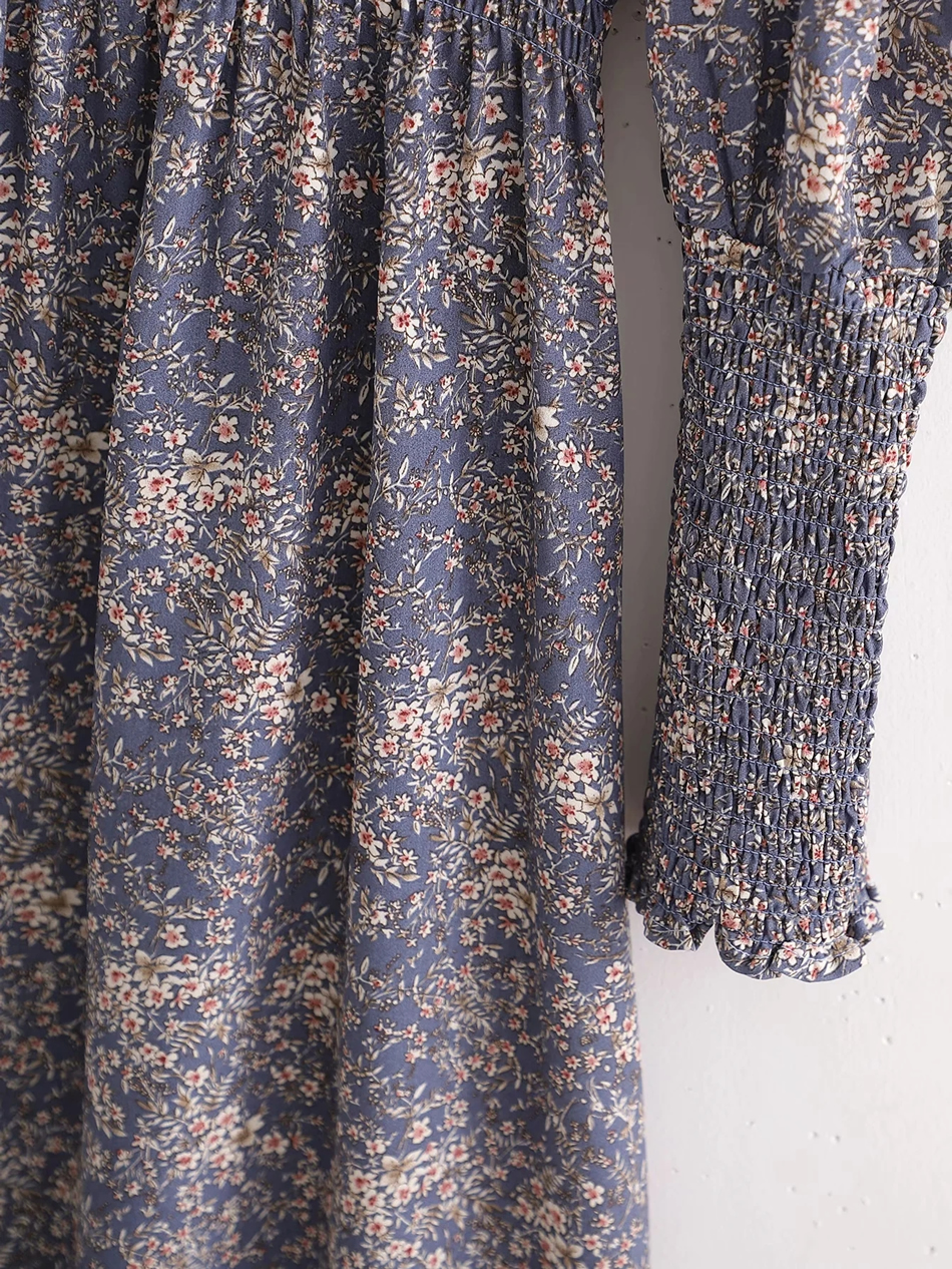 Fashion Printing Elastic Waist Floral Print Dress,Long Dress