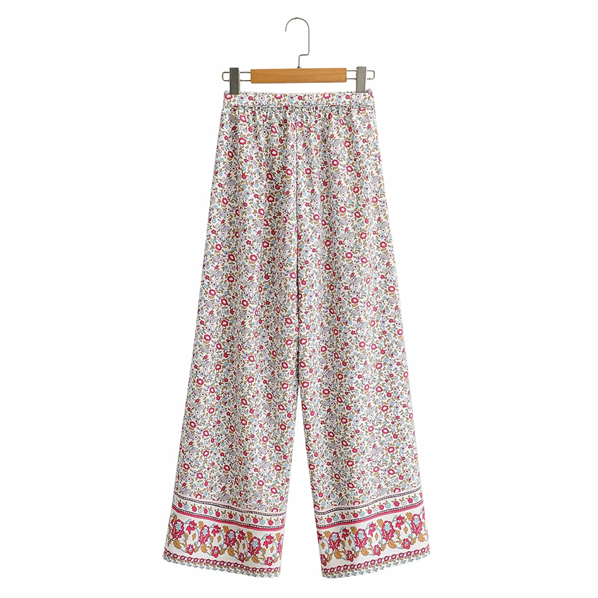  Printing Floral Print Cropped Top With Bowknot Wide-leg Pants Suit,Tank Tops & Camis