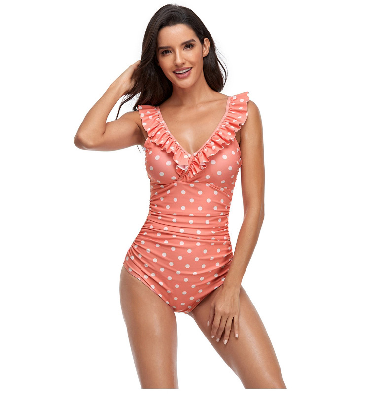 Fashion Pink Polka Dot Fungus Side Open Back One-piece Swimsuit,One Pieces