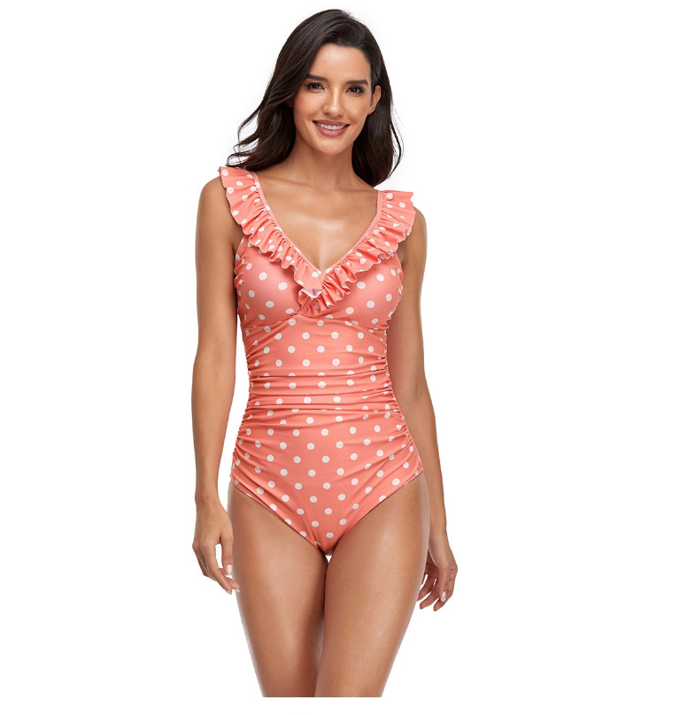 Fashion Pink Polka Dot Fungus Side Open Back One-piece Swimsuit,One Pieces