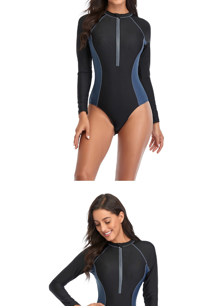 Fashion Red Stitching Contrast Color Long-sleeved Zipper One-piece Swimsuit Wetsuit,One Pieces
