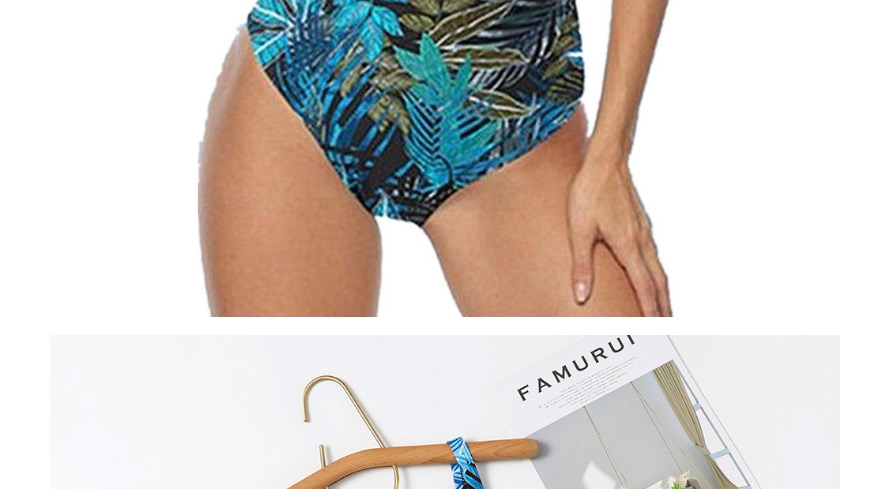Fashion Printing Printed Leaf Pleated One-piece Swimsuit,Swimwear Sets