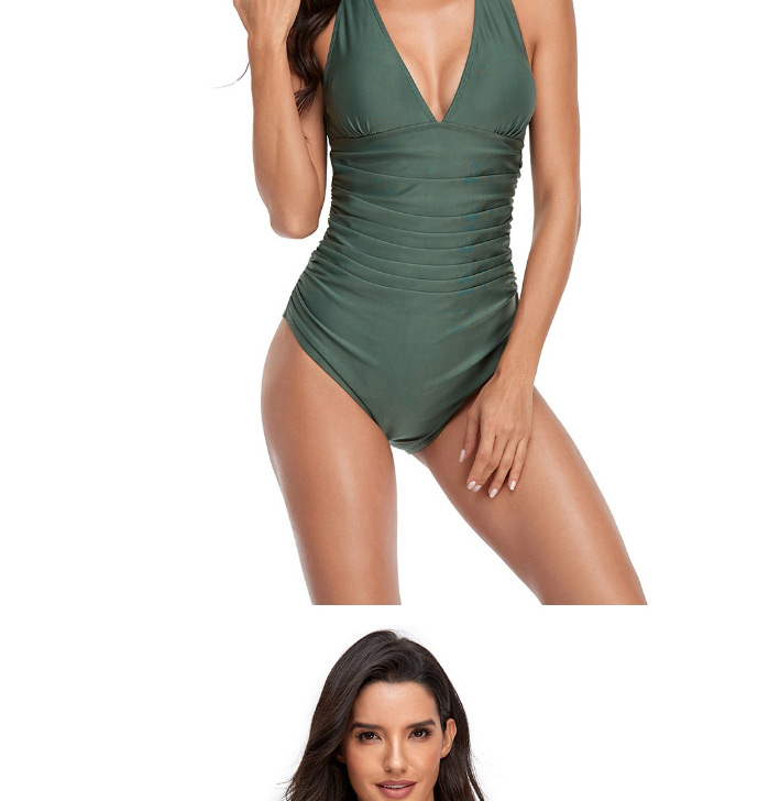 Fashion Black Solid Color V-neck Halter One-piece Swimsuit,One Pieces