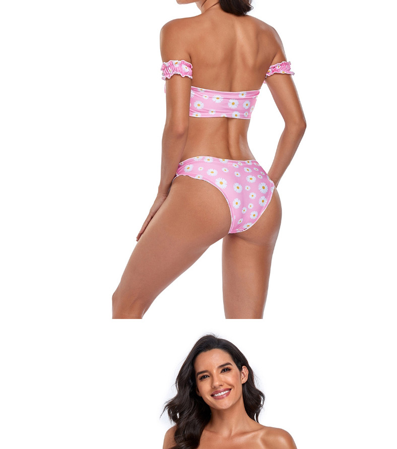 Fashion Pink Tube Top And Fungus Print Split Swimsuit,Bikini Sets