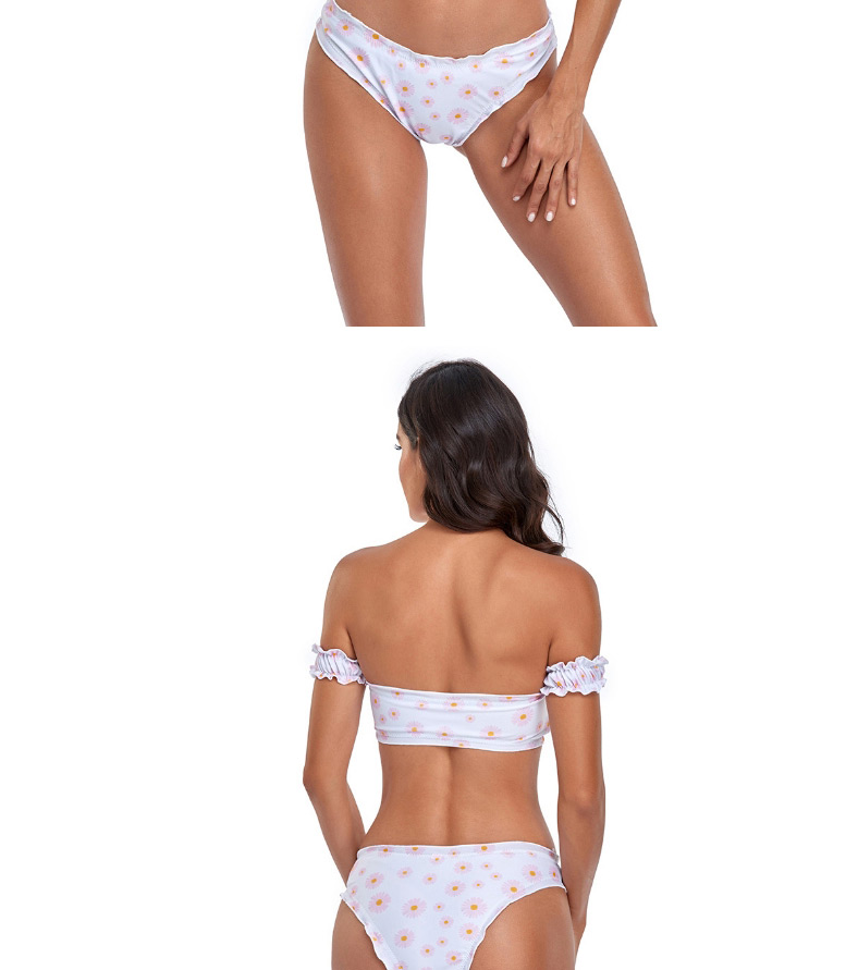 Fashion Flower On White Tube Top And Fungus Print Split Swimsuit,Bikini Sets