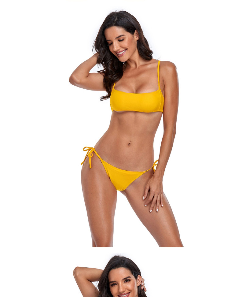 Fashion Yellow Tether Strap Solid Color Split Swimsuit,Bikini Sets
