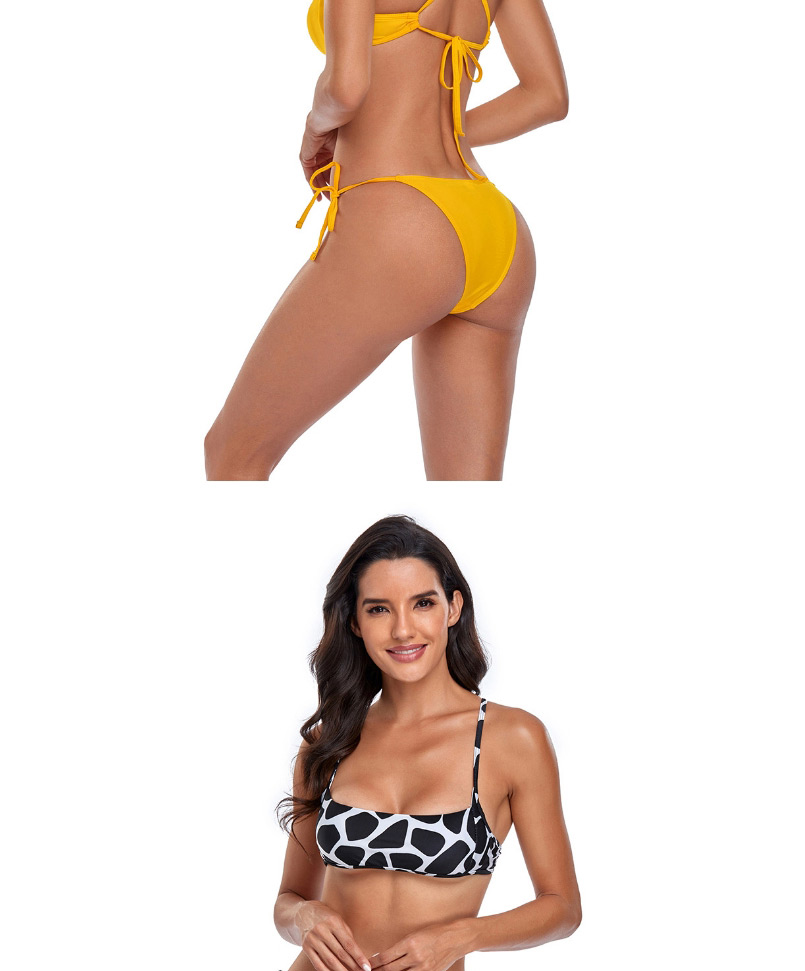 Fashion Yellow Tether Strap Solid Color Split Swimsuit,Bikini Sets