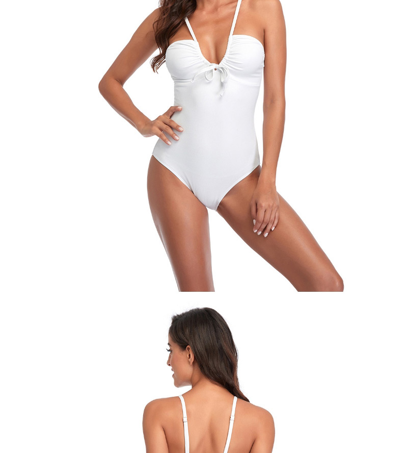 Fashion Sky Blue Solid Color Open Back Lace-up Swimsuit,One Pieces