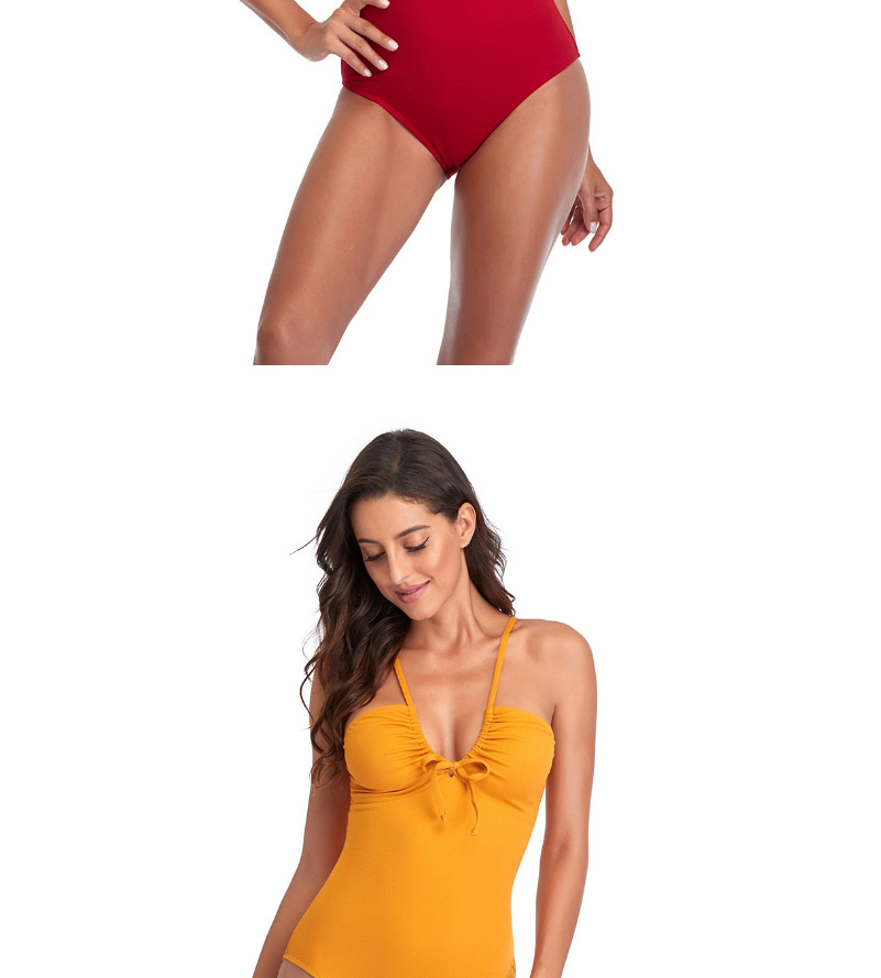 Fashion Red Solid Color Open Back Lace-up Swimsuit,One Pieces