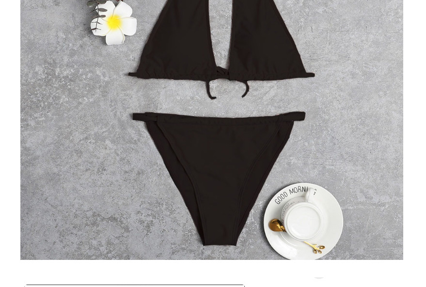 Fashion Black Solid Color Halterneck V-neck Split Swimsuit,Bikini Sets