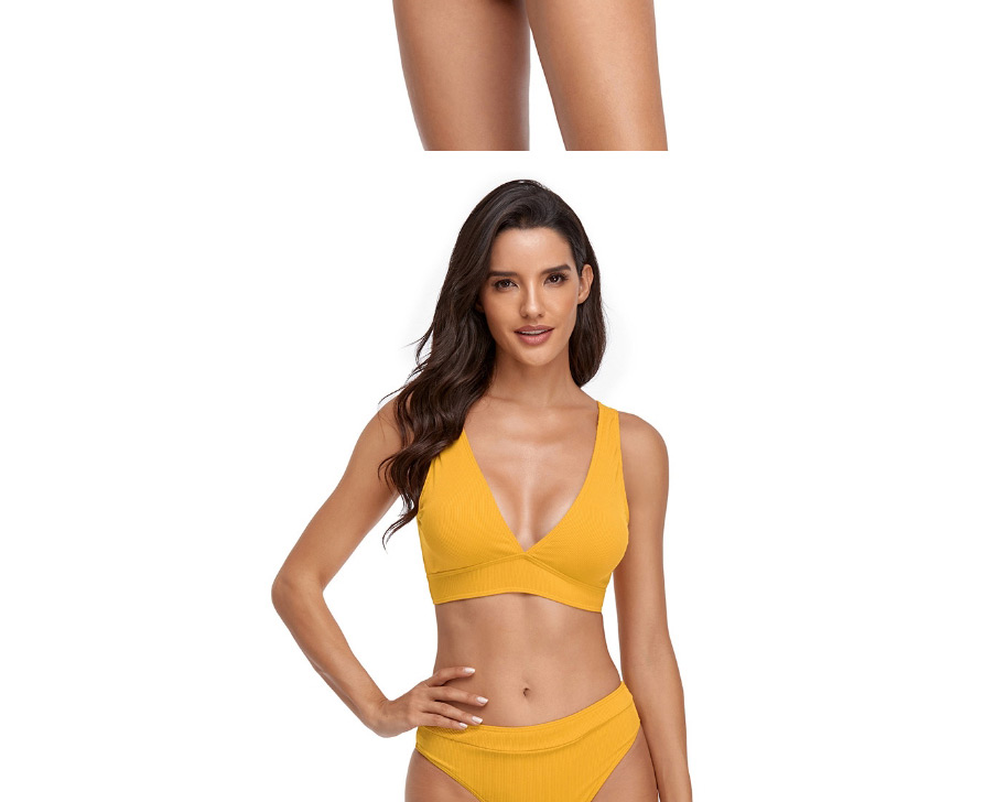 Fashion Yellow Open Back V-neck Split Swimsuit,Bikini Sets