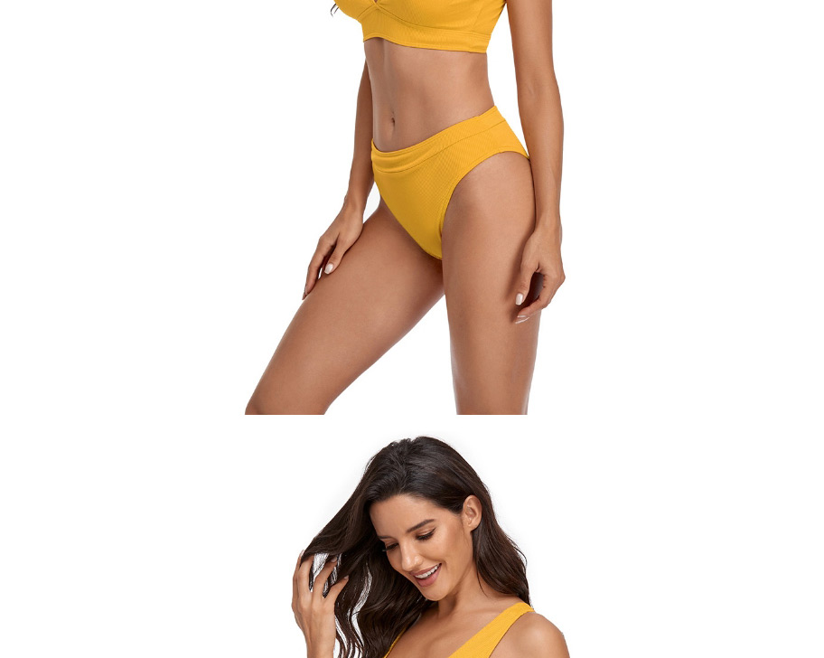 Fashion Yellow Open Back V-neck Split Swimsuit,Bikini Sets