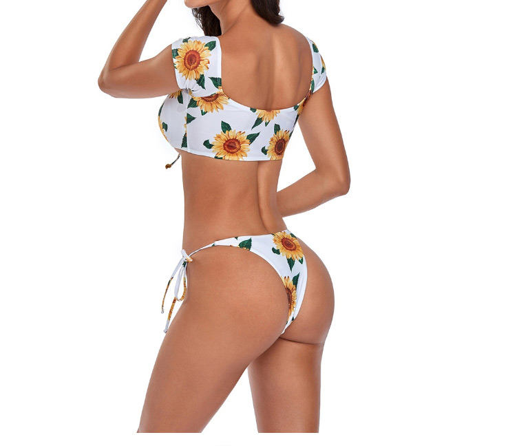 Fashion Flower Pants Printed Lace-up Contrast Split Swimsuit,Bikini Sets