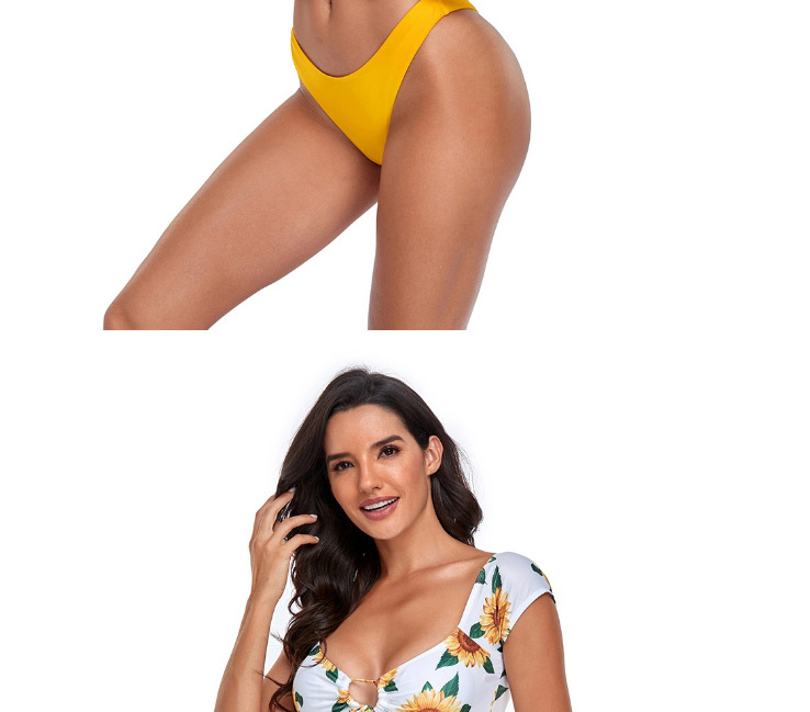 Fashion Yellow Pants Printed Lace-up Contrast Split Swimsuit,Bikini Sets