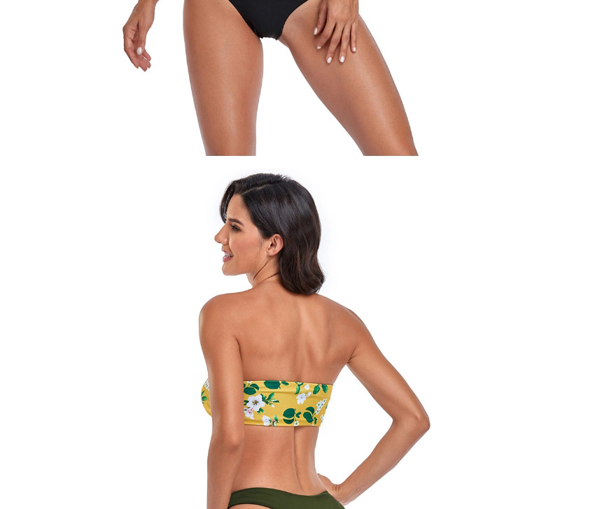 Fashion Yellow Printed Tube Top And Rope Split Swimsuit,Bikini Sets