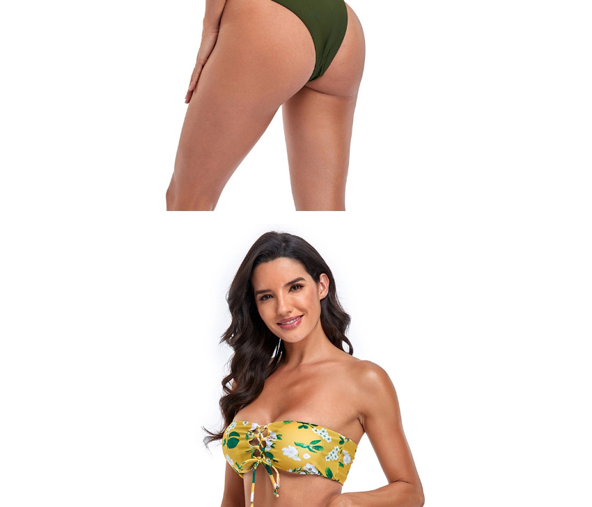 Fashion Armygreen Printed Tube Top And Rope Split Swimsuit,Bikini Sets