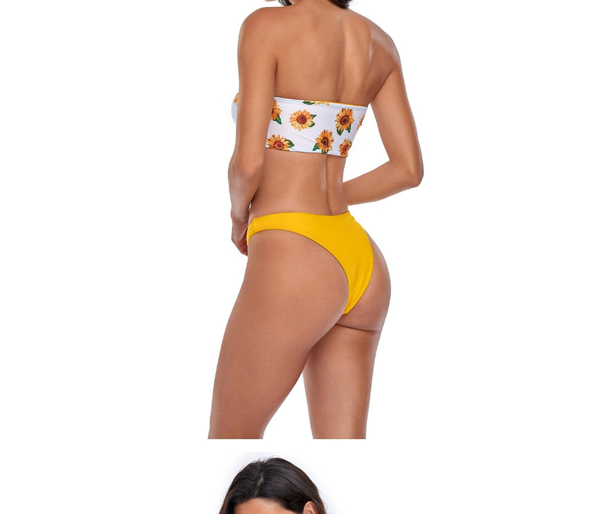 Fashion Yellow Printed Tube Top And Rope Split Swimsuit,Bikini Sets