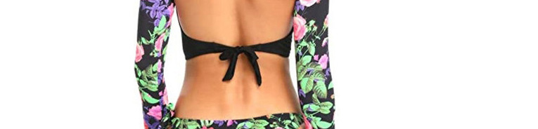Fashion Black Long-sleeved Printed Open Back Lace-up Swimsuit,Swimwear Sets