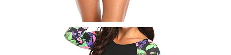 Fashion Black Long-sleeved Printed Open Back Lace-up Swimsuit,Swimwear Sets