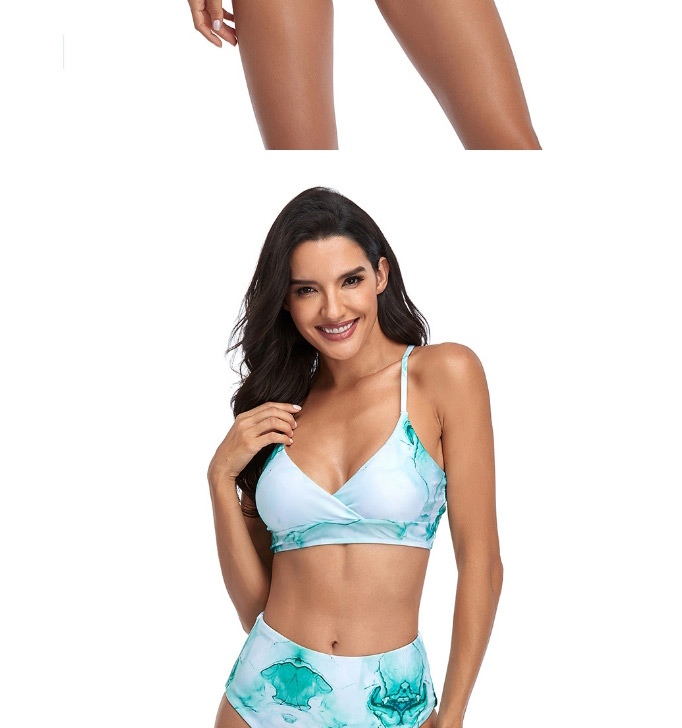 Fashion Lake Blue Tie-dye High Waist Gradient Print Split Swimsuit,Bikini Sets