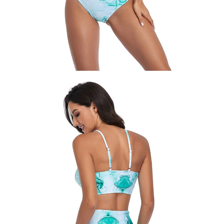 Fashion Lake Blue Tie-dye High Waist Gradient Print Split Swimsuit,Bikini Sets