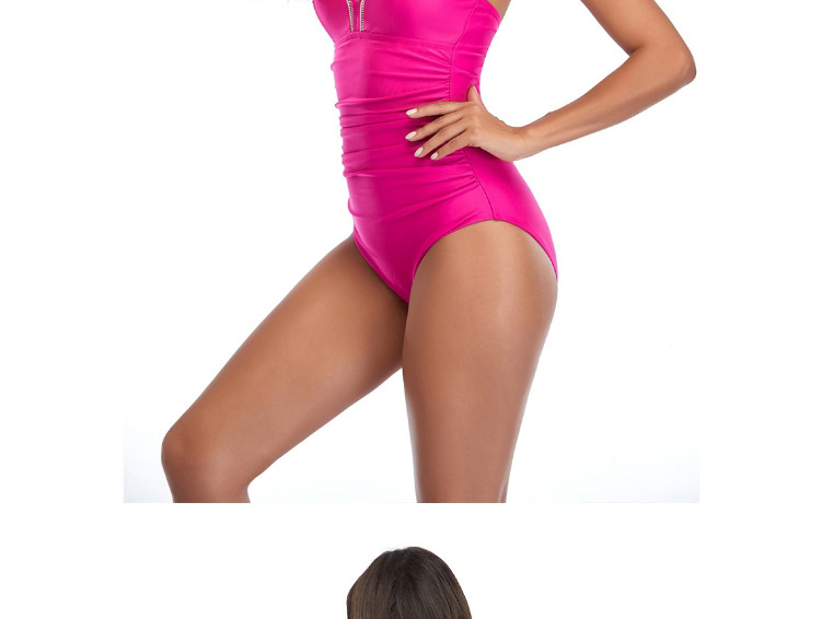 Fashion Red Solid Color Open Back V-neck One-piece Swimsuit,One Pieces