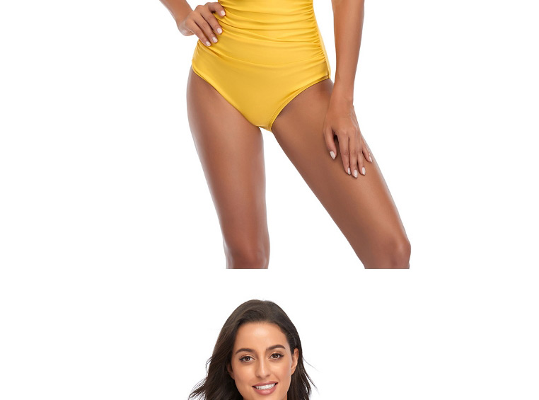 Fashion Yellow Solid Color Open Back V-neck One-piece Swimsuit,One Pieces