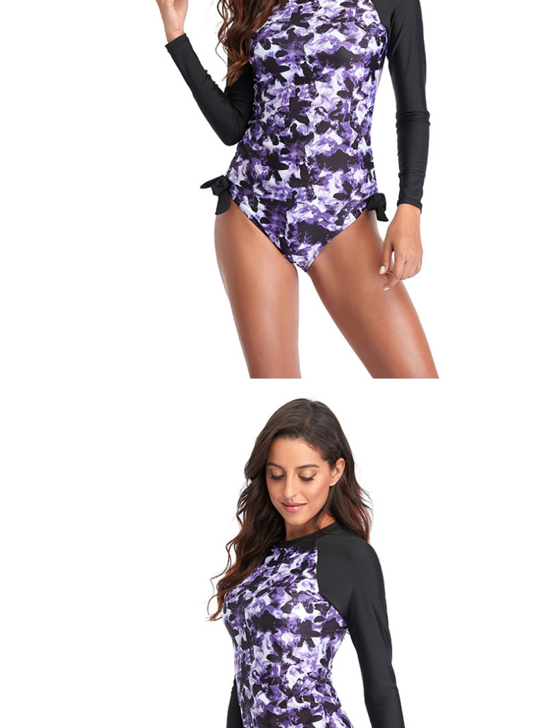 Fashion Purple Printed Long Sleeve Split Swimsuit Wetsuit,Swimwear Sets